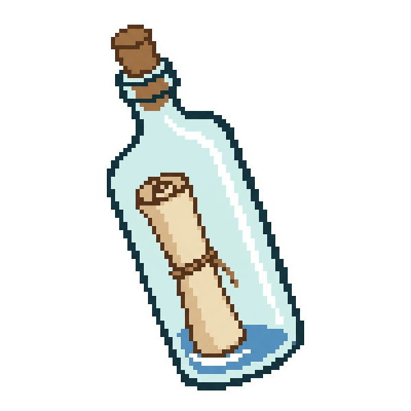 Pixel art bottle carrying a letter